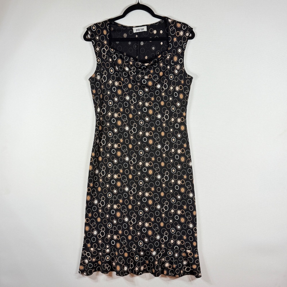 Byer Too! Y2K Medium Dress Black Beige Atomic Circle Ruffle Hem Party Retro‎ Mod